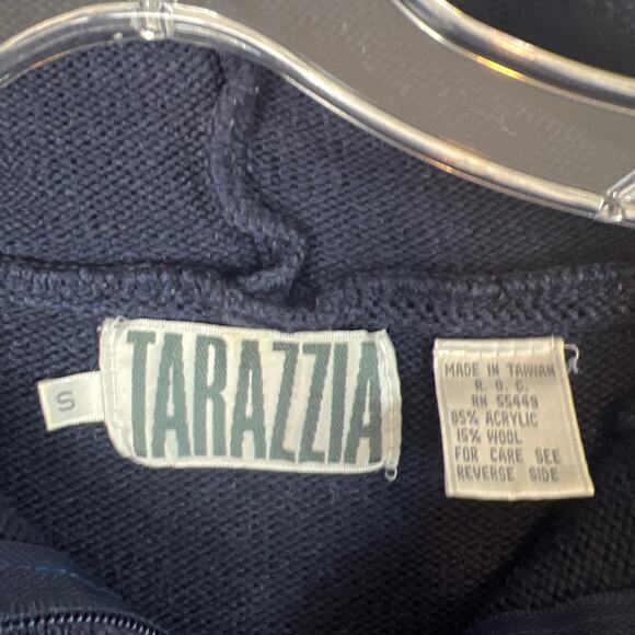 Vintage Tarazzia Womens Wool Blend Hoodie Navy Blue High Neck Size S Layering - Picture 7 of 8